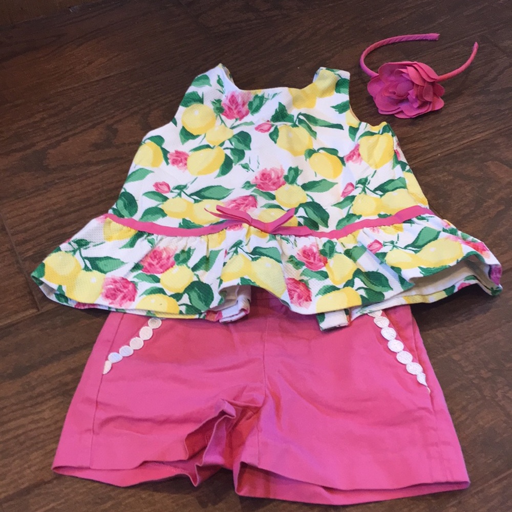 Janie & Jack size 4 top/3 shorts lemon outfit